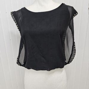 Elegant Black Sleeveless Studded Top Body Central 90s Y2k Small